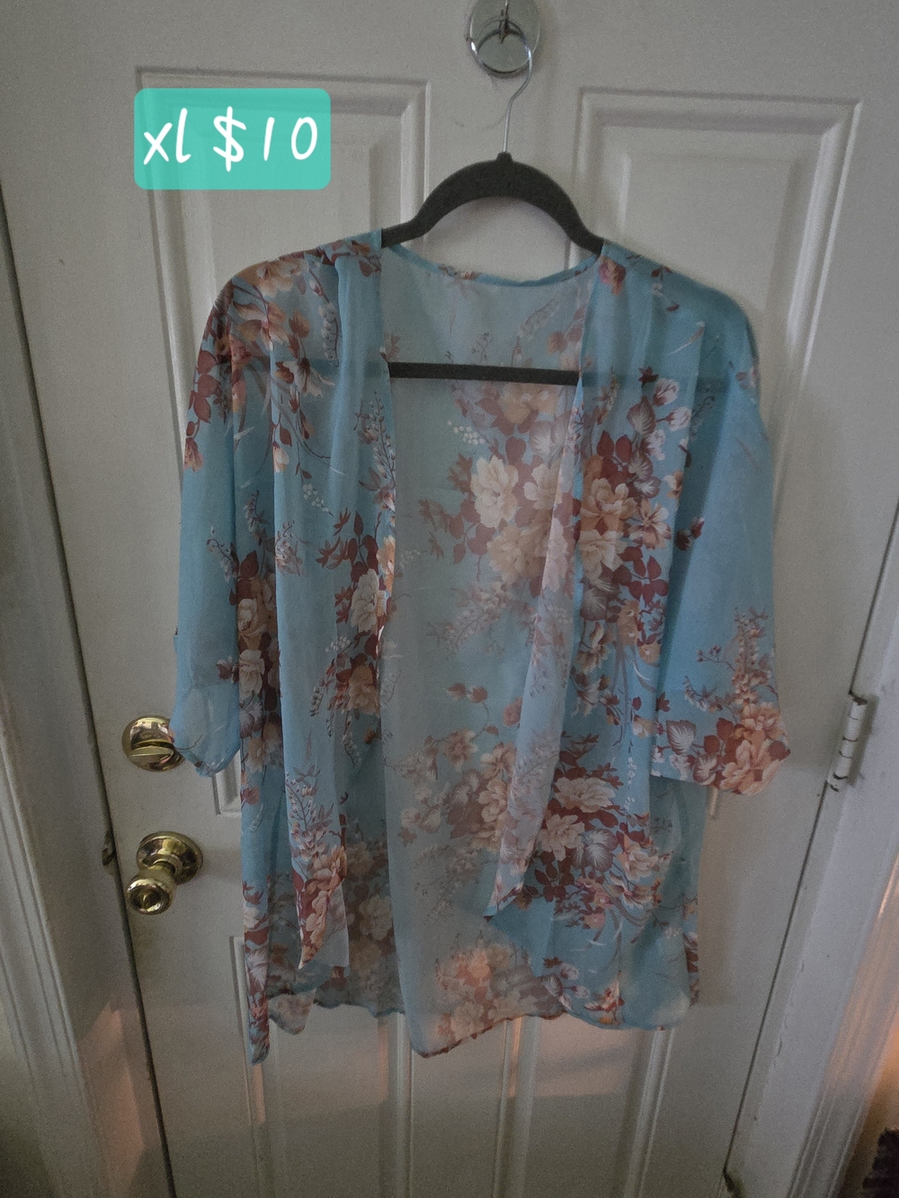 Source Unknown Blue Floral Sheer Kimono